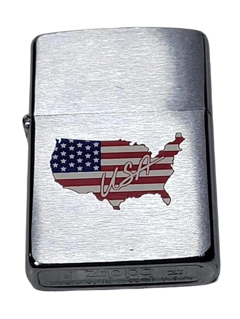 Vintage Zippo Silver Chrome Lighter "USA" Stars & Stripes Map New Sealed 1995